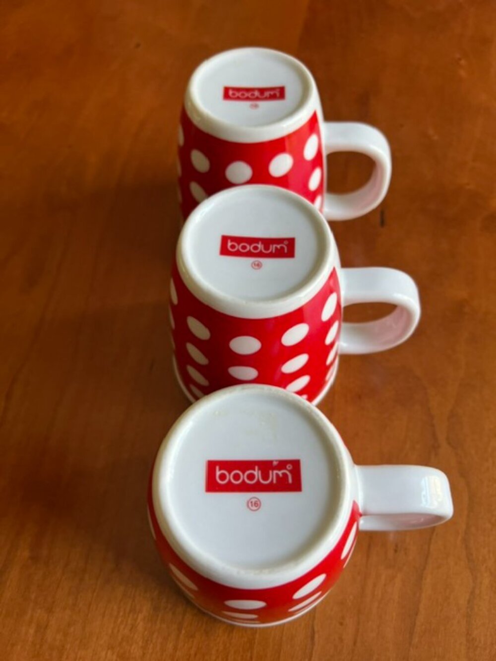 VTG Bodum Red & White Polka Dot Ceramic Coffee Tea Mug - Set of 3 - Picture 6 of 10